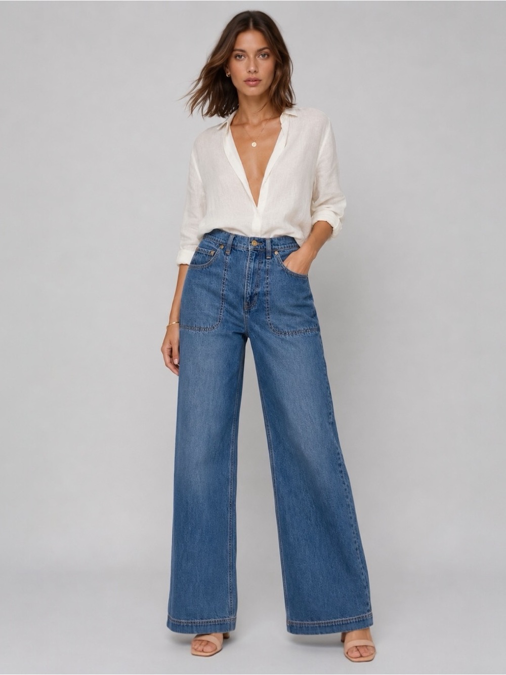 cult gaia High-Waist Wide Leg Blue Jeans - Picture 1 of 12